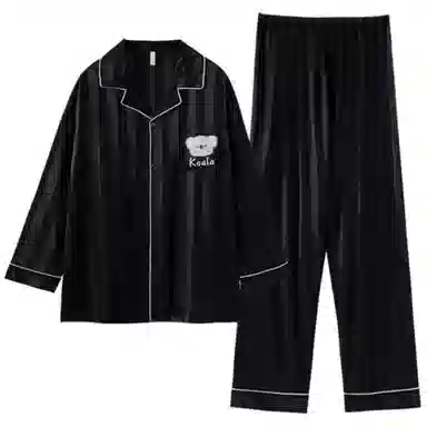 顶瓜瓜 翻领条纹卡通小熊简约风休闲舒适家居服睡衣套装 男款