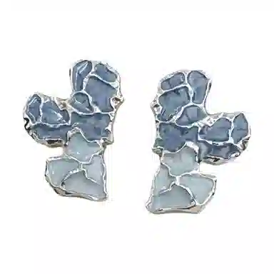 彤彤兔 复古风不规则蓝色爱心耳环高级感撞色个性耳饰 合金 耳钉 女款