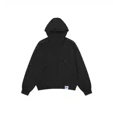 【dme】 复古美式重磅拼接铆钉杜宾耳朵连帽中性情侣外套秋款时尚休闲宽松开衫卫衣 男女同款