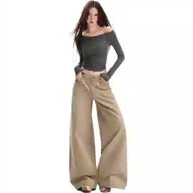 淑好百 宽松大阔腿秋冬高腰牛仔裤 女款