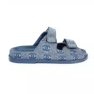 CHANEL Miel Denim Flat Sandals Blue