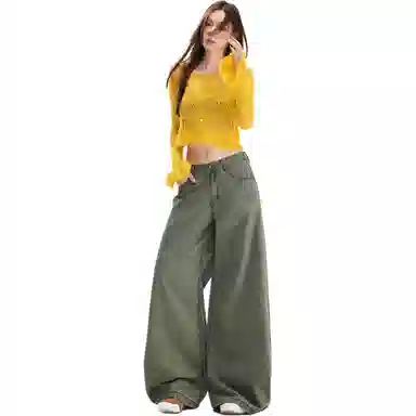 淑好百 宽松大阔腿秋冬高腰牛仔裤 女款