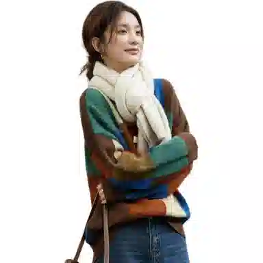 【dme】 慵懒撞色圆领格纹提花舒适时尚拼接休闲百搭长袖针织衫 女款