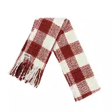 加菲猫家族 韩版千鸟格流苏潮流时尚百搭氛围感红色格子保暖 绒线围巾 男女同款情侣款