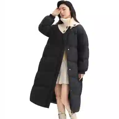 鸭鸭 长款针织拼接翻领通勤洋气保暖舒适冬装外套上衣羽绒服 女款