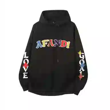 阿凡迪 美式高街个性潮牌多巴胺字体星星印花简约基础款连帽休闲日常无性别主义经典百搭落肩舒适运动风长袖卫衣 男女同款