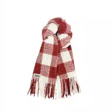 加菲猫家族 韩版千鸟格流苏潮流时尚百搭氛围感红色格子保暖 绒线围巾 男女同款情侣款