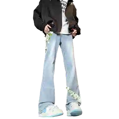 【万针刺绣3D立体浮雕】布客行  重工美式复古水洗基础款直筒高街舒适亲肤透气休闲百搭微喇纯色长裤显高显瘦显腿长弹力牛仔裤 男女同款