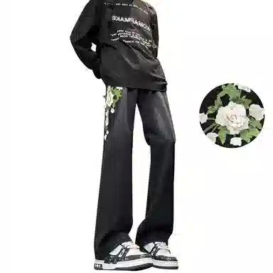 【万针刺绣3D立体浮雕】布客行 显腿长显高显瘦重工美式复古水洗直筒基础款文艺风花卉透气高街舒适亲肤休闲百搭微喇长裤牛仔裤 男女同款