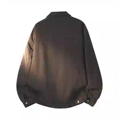 金贝勒 美式复古高街手绘立体仿刺绣花卉字母印花水洗做旧拼接翻领秋装夹克无性别主义百搭宽松长袖单排扣牛仔外套 男女同款