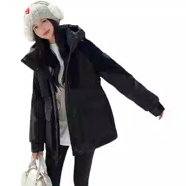 鸭鸭 纯色简约连帽常规长袖通勤面包服羽绒服 女款