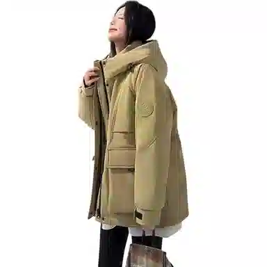 鸭鸭 纯色简约连帽常规长袖通勤面包服羽绒服 女款