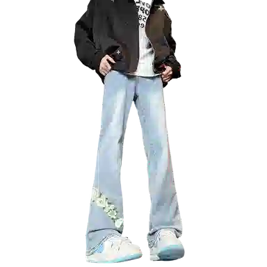 【万针刺绣3D立体浮雕】布客行 美式重工复古水洗基础款直筒高街舒适亲肤透气休闲百搭微喇纯色长裤显高显瘦显腿长弹力牛仔裤 男女同款