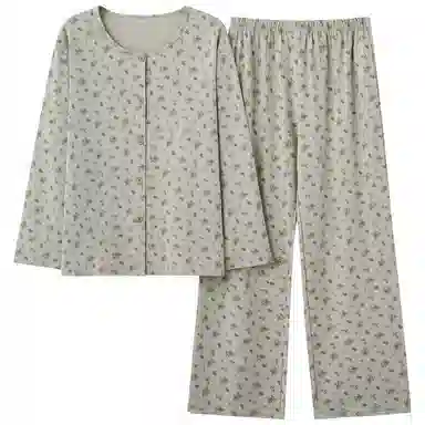 莫代尔 个性时尚气质百搭圆领开衫纯棉休闲简约家居服可外穿睡衣套装 女款