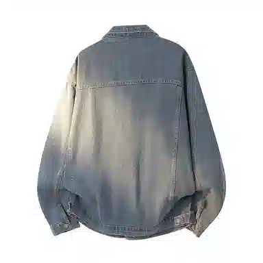 金贝勒 美式复古高街手绘立体仿刺绣花卉字母印花水洗做旧拼接翻领秋装夹克无性别主义百搭宽松长袖单排扣牛仔外套 男女同款