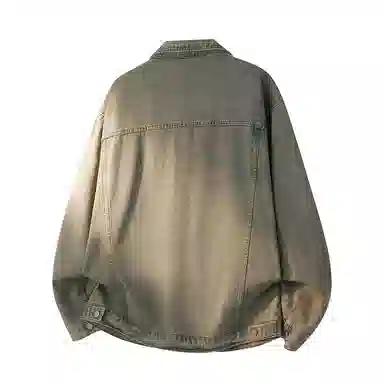 金贝勒 美式复古高街手绘立体仿刺绣花卉字母印花水洗做旧拼接翻领秋装夹克无性别主义百搭宽松长袖单排扣牛仔外套 男女同款