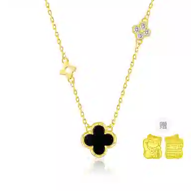 【999足银|幸运四叶草】 央创时尚 中国黄金 气质锁骨链新中式轻奢小众简约时尚日常百搭吊坠告白礼盒好运 玉髓 项链 女款