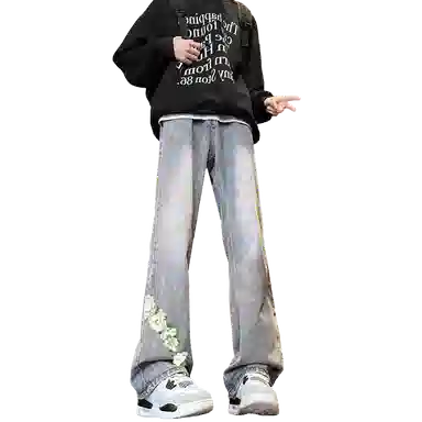 【万针刺绣3D立体浮雕】布客行 美式重工复古水洗基础款直筒高街舒适亲肤透气休闲百搭微喇纯色长裤显高显瘦显腿长弹力牛仔裤 男女同款