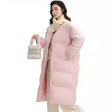 鸭鸭 长款针织拼接翻领通勤洋气保暖舒适冬装外套上衣羽绒服 女款