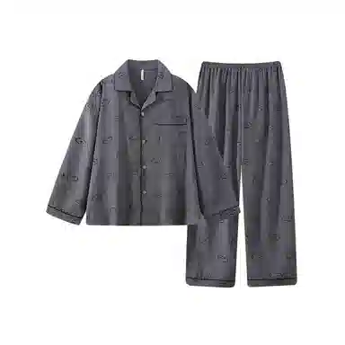 静英鸾 长袖长裤翻领简约休闲舒适家居服睡衣套装 男款