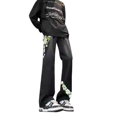 【万针刺绣3D立体浮雕】布客行  重工美式复古水洗基础款直筒高街舒适亲肤透气休闲百搭微喇纯色长裤显高显瘦显腿长弹力牛仔裤 男女同款