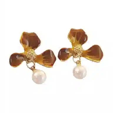 彤彤兔 韩系美拉德咖色系渐变花瓣耳环女独特气质小众设计感耳饰 合金树脂 耳钉 女款