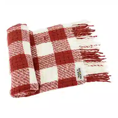 加菲猫家族 韩版千鸟格流苏潮流时尚百搭氛围感红色格子保暖 绒线围巾 男女同款情侣款