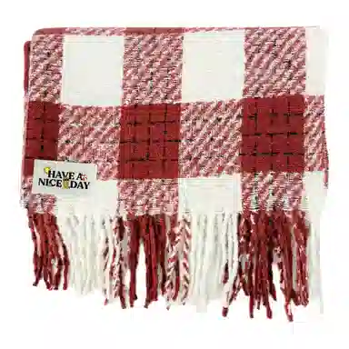 加菲猫家族 韩版千鸟格流苏潮流时尚百搭氛围感红色格子保暖 绒线围巾 男女同款情侣款