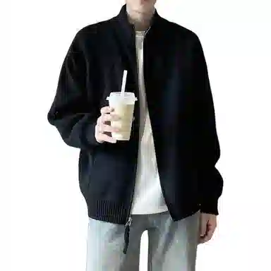 悍戈 美式复古慵懒风立领拉链开衫春秋季休闲百搭高级感穿搭针织衫 男女同款