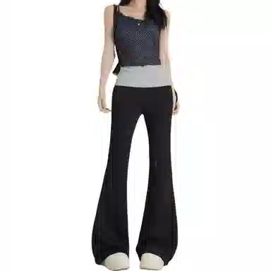 欧迪芬 拼接撞色通勤风修身低腰长裤休闲裤 女款