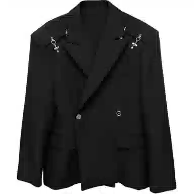 美式高街小众解构金属飞机扣垫肩痞帅休闲高级感纯色宽松百搭外套西装 男女同款