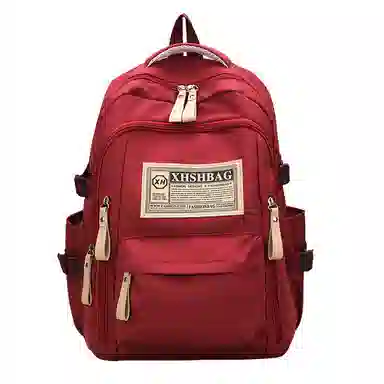 老人头 时尚复古小众设计出游轻便百搭 织物 双肩包 男女同款情侣款 红色/黑色