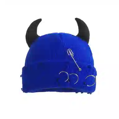尚先生 秋冬恶魔角帽保暖针织帽万圣节别针破洞瓜皮帽#好运 毛线 牛角包头帽 男女同款情侣款