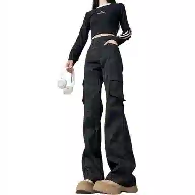 欧迪芬 美式复古迷彩工装裤情侣款秋季高腰显瘦直筒微喇裤窄版长裤休闲裤 男女同款