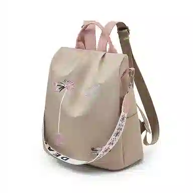 老人头 潮流刺绣百搭轻便通勤日常旅行背包 织物 双肩包 常规 女款 黑色/卡其色