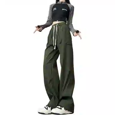 欧迪芬 工装裤春秋季宽松直筒百搭长裤子学生口袋个性抽绳潮牌休闲裤 男女同款