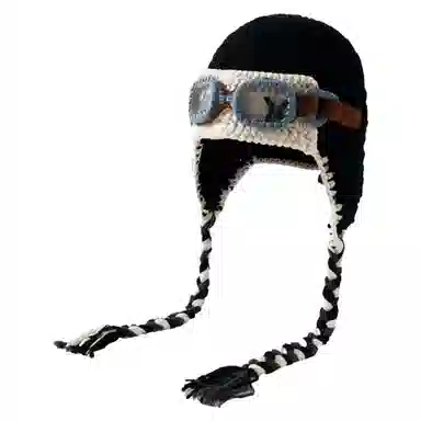 尚先生 可爱搞怪帽子女针织毛线帽秋冬季保暖护耳飞行帽显脸小防寒帽 毛绒 套头帽 男女同款情侣款