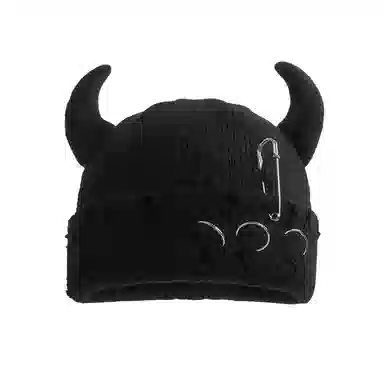 尚先生 秋冬恶魔角帽保暖针织帽万圣节别针破洞瓜皮帽#好运 毛线 牛角包头帽 男女同款情侣款