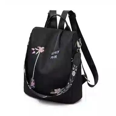 老人头 潮流刺绣百搭轻便通勤日常旅行背包 织物 双肩包 常规 女款 黑色/卡其色