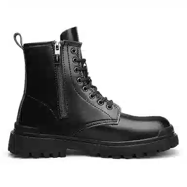 二层牛皮 通勤百搭耐磨防滑小个子厚底增高工装户外 中筒 马丁靴 男款