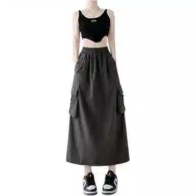 欧迪芬 纯色通勤舒适半身裙时尚复古休闲长裙 女款