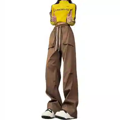 欧迪芬 工装裤春秋季宽松直筒百搭长裤子学生口袋个性抽绳潮牌休闲裤 男女同款