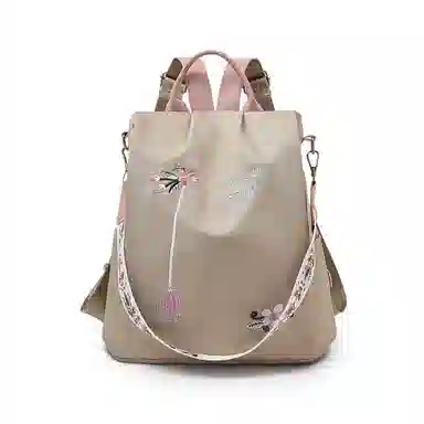 老人头 潮流刺绣百搭轻便通勤日常旅行背包 织物 双肩包 常规 女款 黑色/卡其色