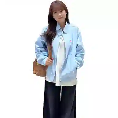 邓大喵 美式复古外套女春秋韩系小个子宽松百搭开春刺绣上衣夹克 女款