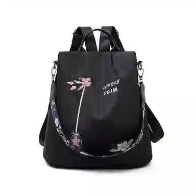 老人头 潮流刺绣百搭轻便通勤日常旅行背包 织物 双肩包 常规 女款 黑色/卡其色