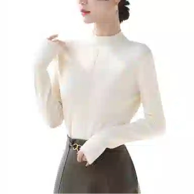 恒源祥 纯色修身适中半高领长袖针织衫 女款