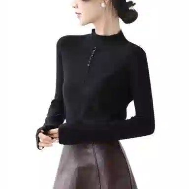 恒源祥 纯色修身适中半高领长袖针织衫 女款