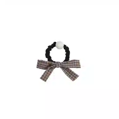 水中玉 格纹蝴蝶结圆珠小肠发圈扎头发绳韩系高马尾丸子头皮筋头饰#好运 布艺 头绳 女款