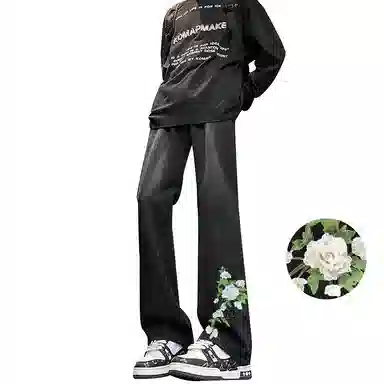 【万针刺绣立体花卉】布客行 重工美式复古水洗直筒基础款高街舒适亲肤透气休闲百搭微喇纯色长裤显高显瘦显腿长弹力牛仔裤 男女同款