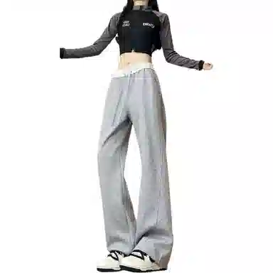 欧迪芬 春秋慵懒风美式弯刀微喇垂感阔腿休闲裤 男女同款